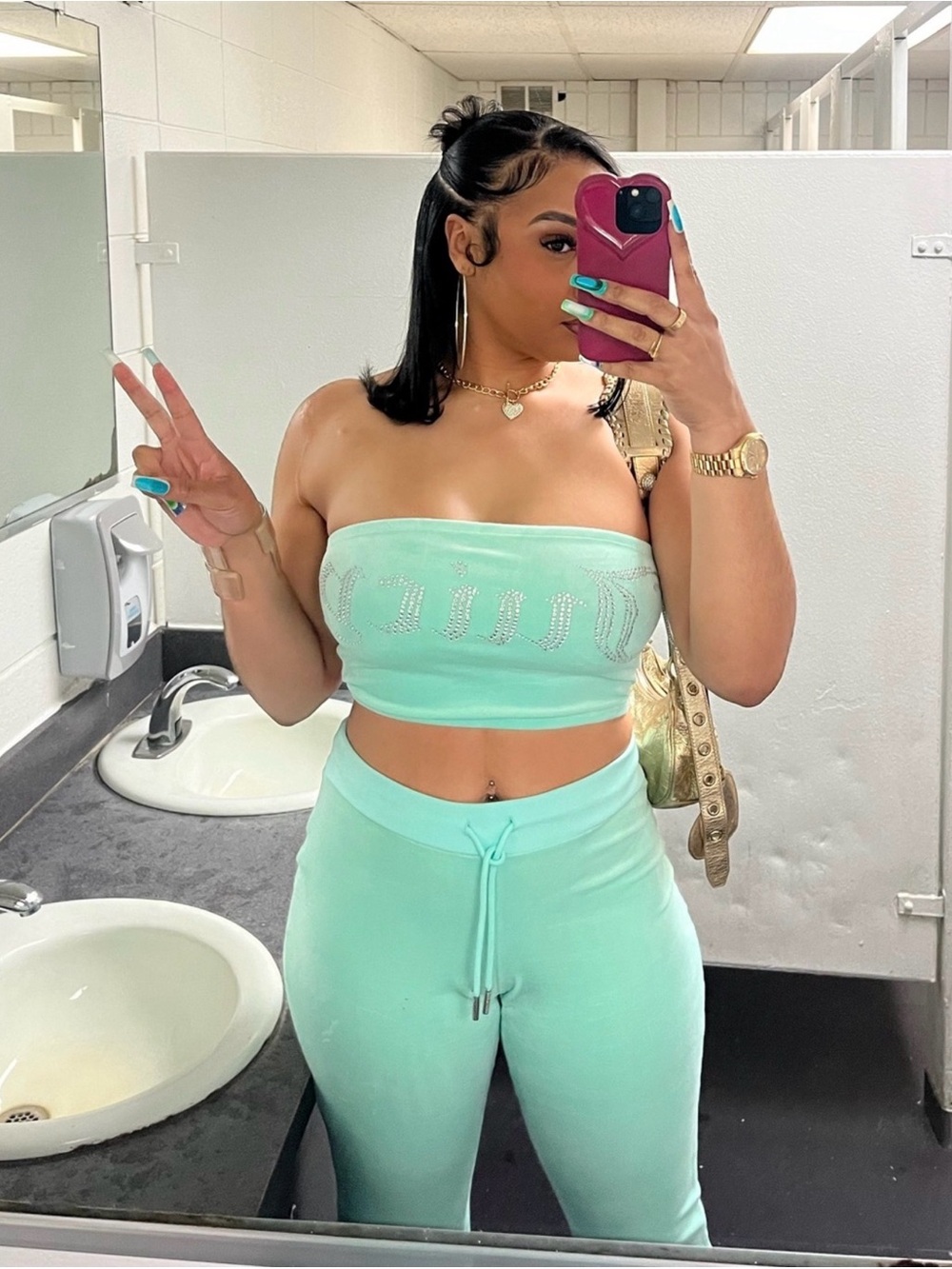 Juicy Couture Mint Green Tube Top & Joggers Set Sz XS/S
